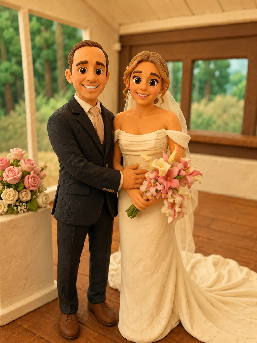 3D cartoon AI print of a wedding couple from the instant printing kiosk in Durban