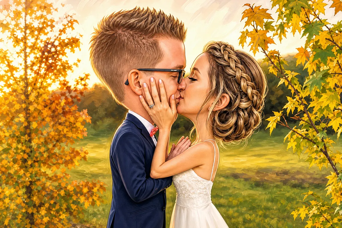 Caricature AI print of a wedding couple from the Durban instant printing kiosk