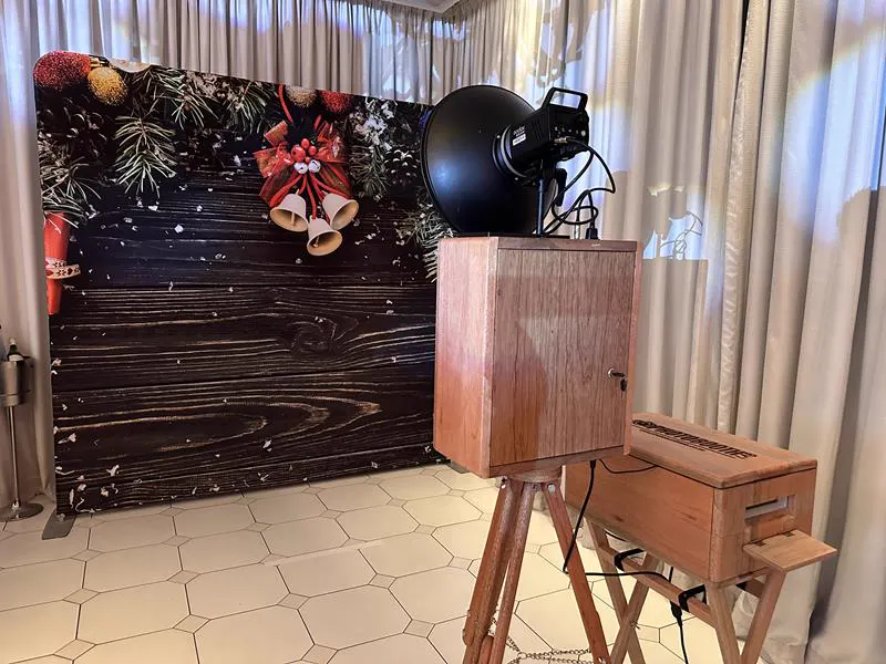 The Retrobooth beside a Christmas backdrop at a year-end function in Durban