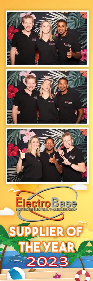 Electro Base photobooth photostrip template printed on the day by Durban Photobooths